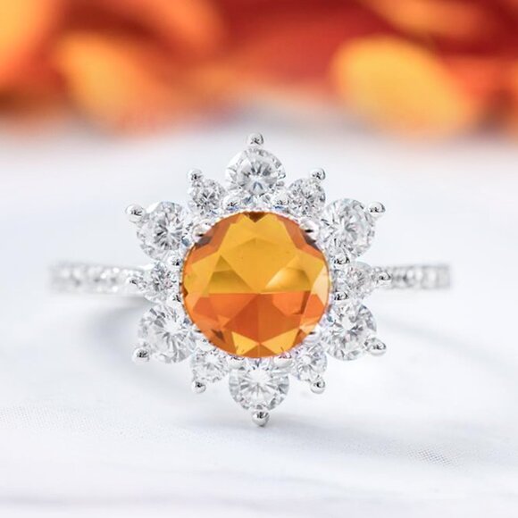 Citrine Snowflake / Flower ring, 925 Sterling Silver - Picture 5 of 5